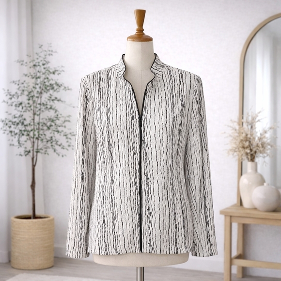 Alex Evenings Tops - Alex Evenings Petite Jacket Black White Zip Front  XLP